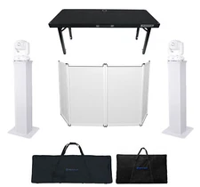 DJ Package w/Facade Booth+Bag+Scrim+2) Totem Stands+Foldable Adjustable DJ Table