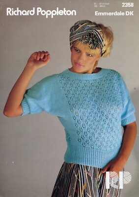 Richard Poppleton 2358 Spitzenpullover DK 32-38'' Vintage Strickmuster