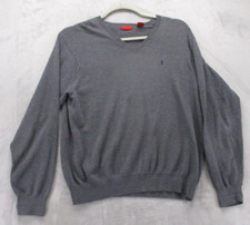 Izod Sweather Men's Large Gray Soild Color V-Neck Pullover 100 Cotton