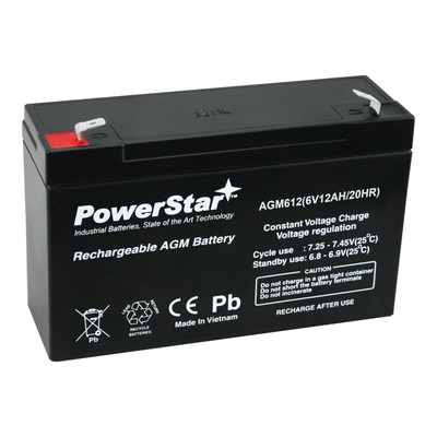 PowerStar AGM6V12 6V 12AH DEEP-CYCLE RECHARGEABLE SLA ENERGY STORAGE BATTERY