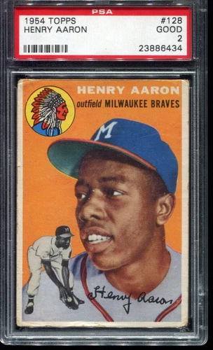 1954 Topps Baseball #128 Henry Hank Aaron Rookie Card Graded PSA 2