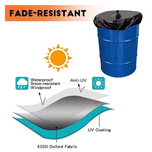 Gallon Drum Cover with Drawstring Water Barrel Trash Can Waterproof Rain Cover - Picture 9 of 14