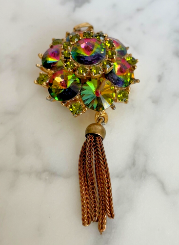 Edlee- Vintage Rhinestone Watermelon Helitrope Pendant-Signed- Stunning! G79 - Picture 3 of 6