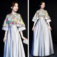 Qipao Embroidery Bridesmaid Gown Dress Womens Long Floral Costume Dress NEW