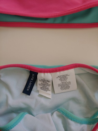NWT Ralph Lauren Girls Two Piece Swim Big Pony Reversible Set Sz 12 Pink Blue - Picture 6 of 6