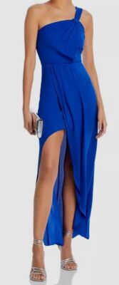 Bcbgmaxazria Women's Blue One-Shoulder Faux Wrap Dress Size