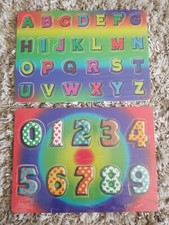 New Wooden Numbers 123  Alphabet ABC Puzzle Boards Sensory  Tactile Learning