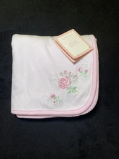 First Impressions Baby Blanket White Rose Reversible Pink Floral Flowers Lovey