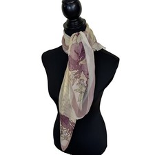 Vtg Womens Floral Neck Scarf Purple Cream Hibiscus Square 35 inch Made in Turkey