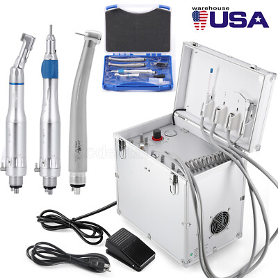 Portable Mobile Dental Treatment Air Compressor Weak Suction Work+Handpiece Kits