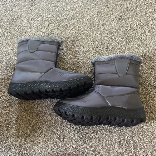 Women’s Dark Gray Fur Line Ankle Snow Boots Size 8.5 (260) Front Zipper - Picture 3 of 4