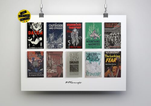 Affiche HP Lovecraft : couvertures de livres 1ère édition, romans cultes, art, fan d'horreur - Photo 1 sur 7