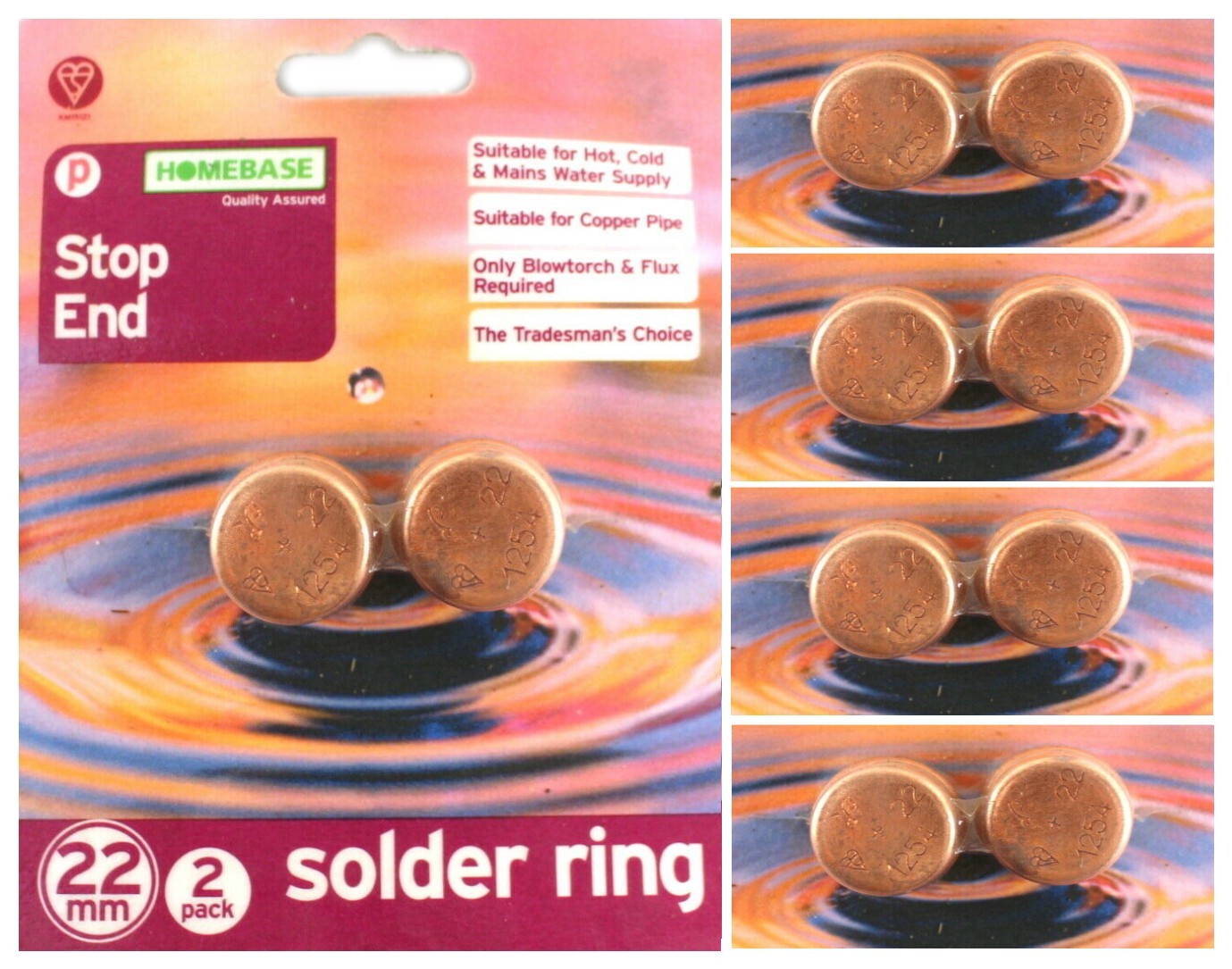 10x 22mm STOP END Copper SOLDER RING Hot Cold Mains Water Fitting