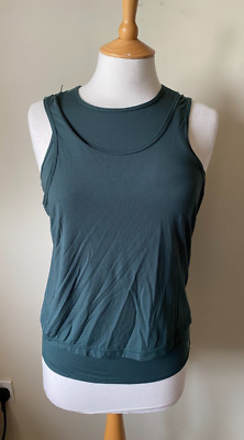 Sweaty Betty Double Up Tank Top Trägershirt XS dunkelgrün integrierter BH