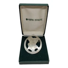 Vintage Signed Kirk Stieff Pewter Brooch Pin Etched Floral Poppies  Original Box