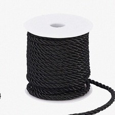GleamTwist 5mm Silk Rope: Shiny Black Braided Cord for Handfasting, Home Decor,