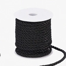 GleamTwist 5mm Silk Rope: Shiny Black Braided Cord for Handfasting, Home Decor,
