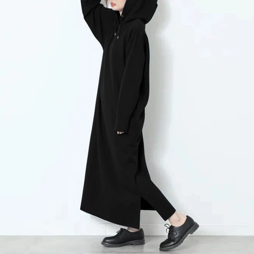 Damen Langarm Fleece Kapuze Locker Maxi Pullover Hoodies Sweatshirt Kleid - Bild 15 von 25
