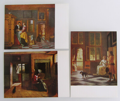 Künstlerkarten Postkarten Lot 3x Künstlerkarte Art Postcards von PIETER DE HOOCH