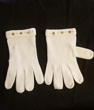 Vintage 50s 60s White Knit Rhinestoned Gloves Stretchy gloves Fashion Gloves
