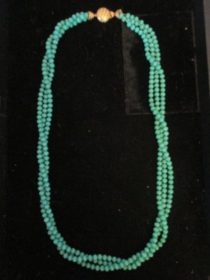 Vintage Signed Ciner Jade Peking Green Glass Bead 3 Strand 25'' Long Necklace!