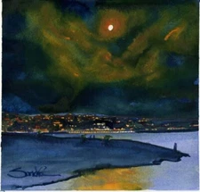 Moonlit Night Ventura : SandraWatercolors™ California : ORIGINAL PAINTING