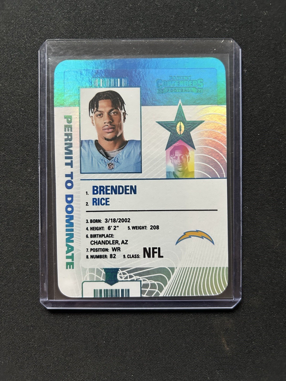 2024 Panini Contenders Brenden Rice Permit To Dominate Case Hit Chargers RC