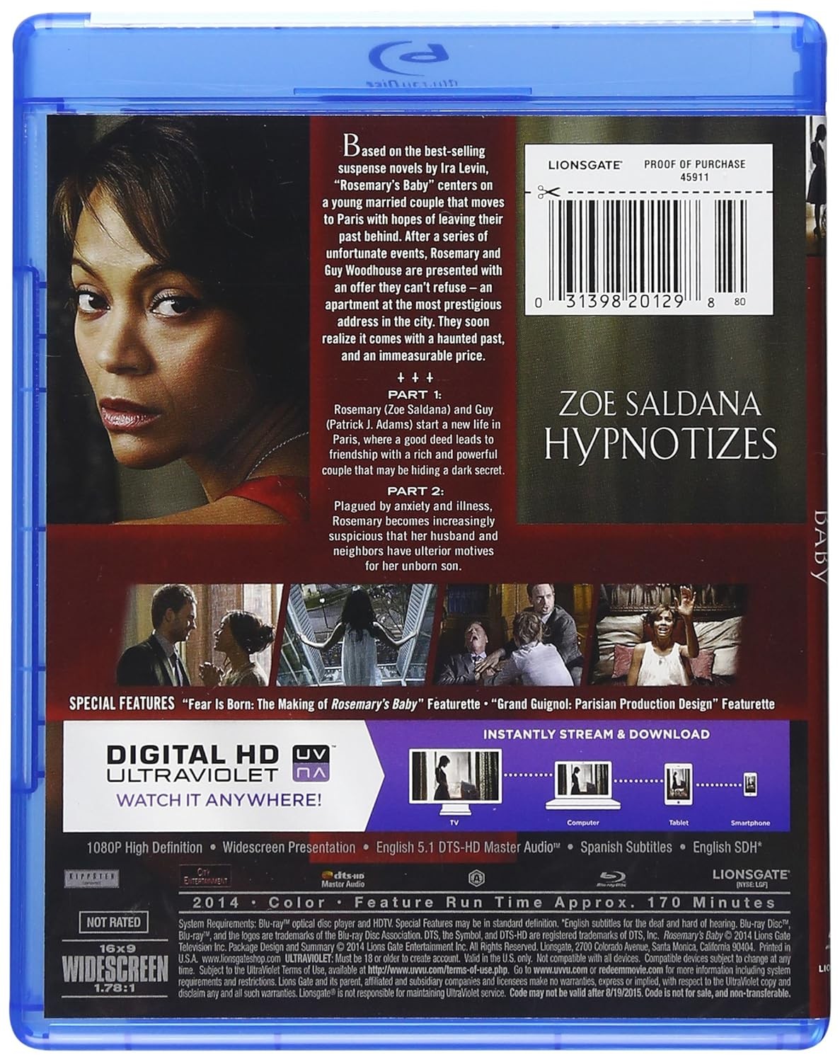 Rosemary's Baby (Blu-ray) Bud Abbott Zoe Saldana Jason Isaacs Hillary Brooke thumbnail 2