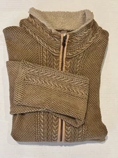 Carbon2Cobalt Sweater Men's XL Wharf Fisherman Cable Knit Full Zip Pecan Color