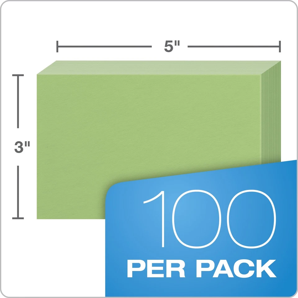Oxford Blank Color Index Cards, 3" x 5", Green, 100 Per Pack (7320 GRE) - Image 3 of 4