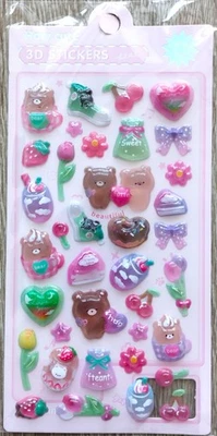 Animal Bear Kawaii PVC 3D Sticker Bonbons Fraise Cerisier Fleur Enfant Cadeau... - Photo 1/3