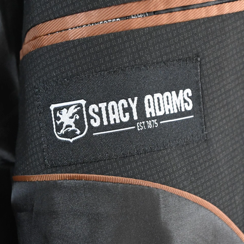 Stacy Adams 44R 36x30 Black Check Mens Jacket Pants Suit - Image 4 of 4