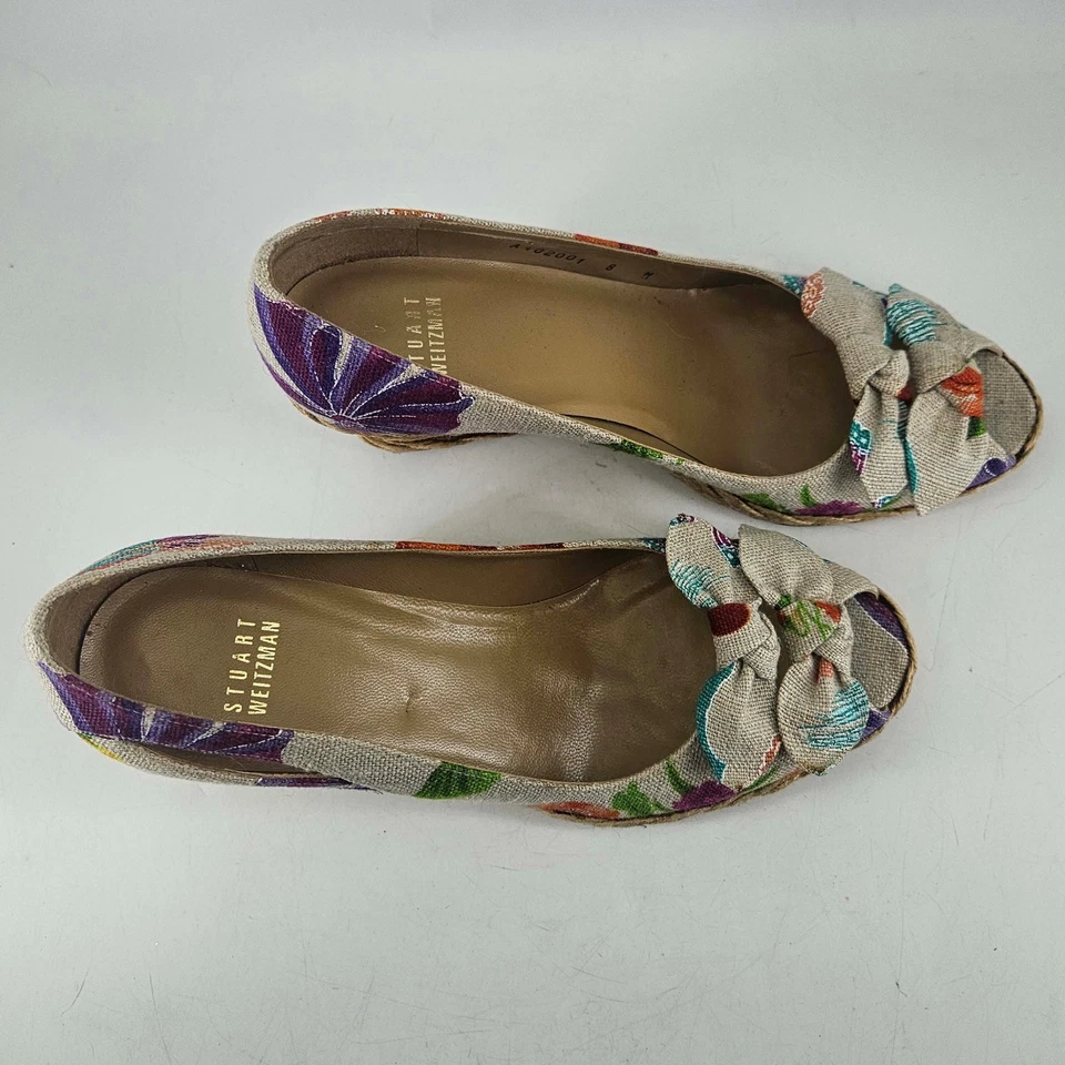 Stuart Weitzman Peep Toe Lona Floral Alpargatas Zapatos Cuñas, 8 Foto 3 de 4