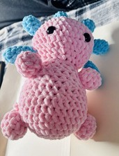 Handmade Pink  Blue Crochet Axolotl Plush Stuffed Animal, Medium 14-24 in 