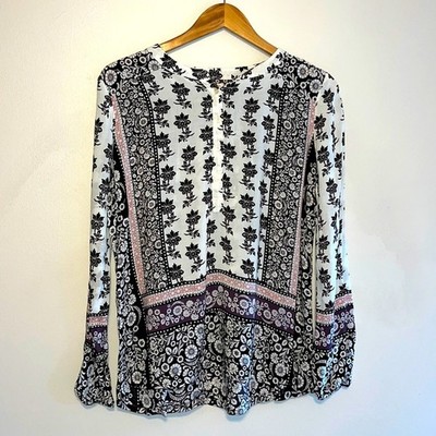 Ann Taylor Loft Floral Bohemian Boho Art Peasant  Print Women's Shirt Size Small