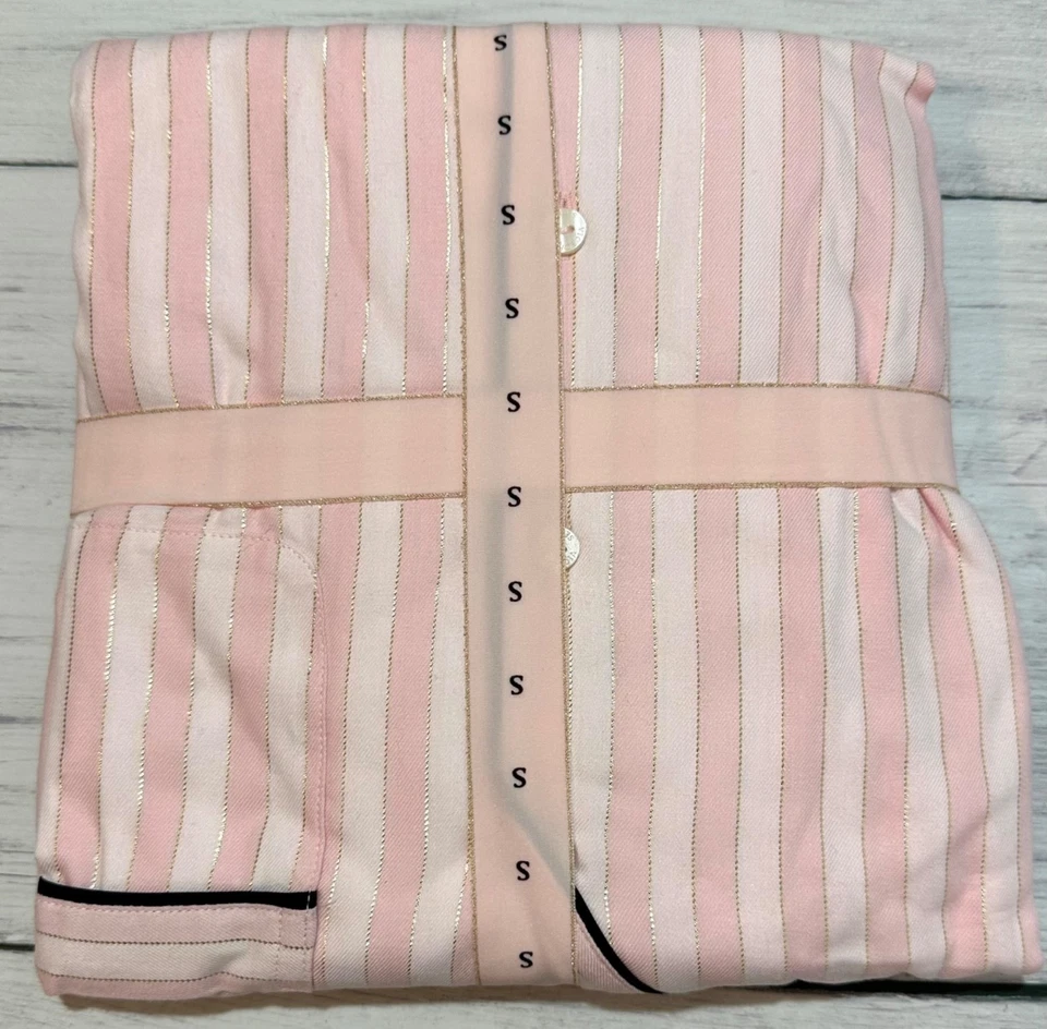 Victoria’s Secret Iconic Stripe Flannel Pajama Set Pink White Women’s NWT - Image 3 of 4