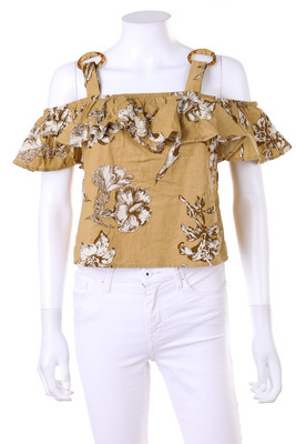 No Label Blouse Cropped Cold-Shoulder XS brown