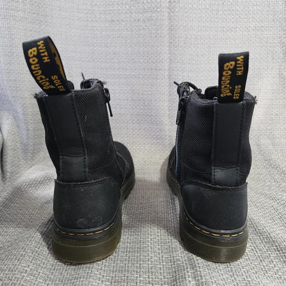 Doc Dr. Martens Kids Girls Sz 3 Black Lace Up Boots Side Zip Air Wair Combs J - Image 3 of 4