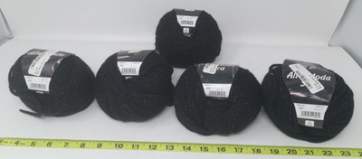 5 Lana Grossa 'Alta Moda Sera' Yarn Black and Silver Wool/Lurex Blend 50g Balls