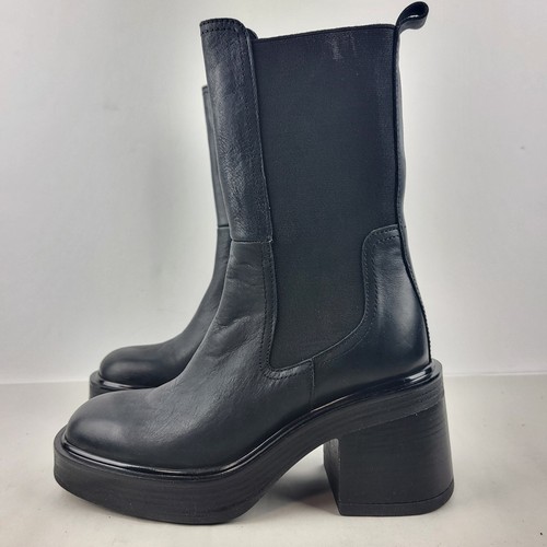 Steve Madden Women Hesitant Black Leather Lug Sole Combat Boots Size 6 US - Picture 2 of 19