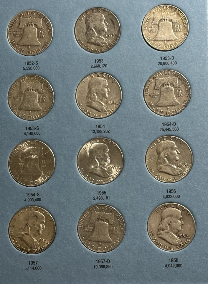 Juego de 35 medios dólares de plata Franklin 1948-1963 Foto 2 de 4