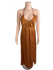 Rust Satin Halter Dress Boho Chic Evening Glow. Small.