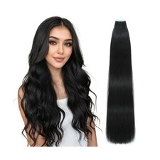 Tape in Hair Extensions Human Hair, 16 Inch Jet Black Remy Human Ha... Fast Ship
