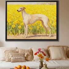 Oil Painting Dog Greyhound Canvas Print Floral Dog Artwork Living Room Decor