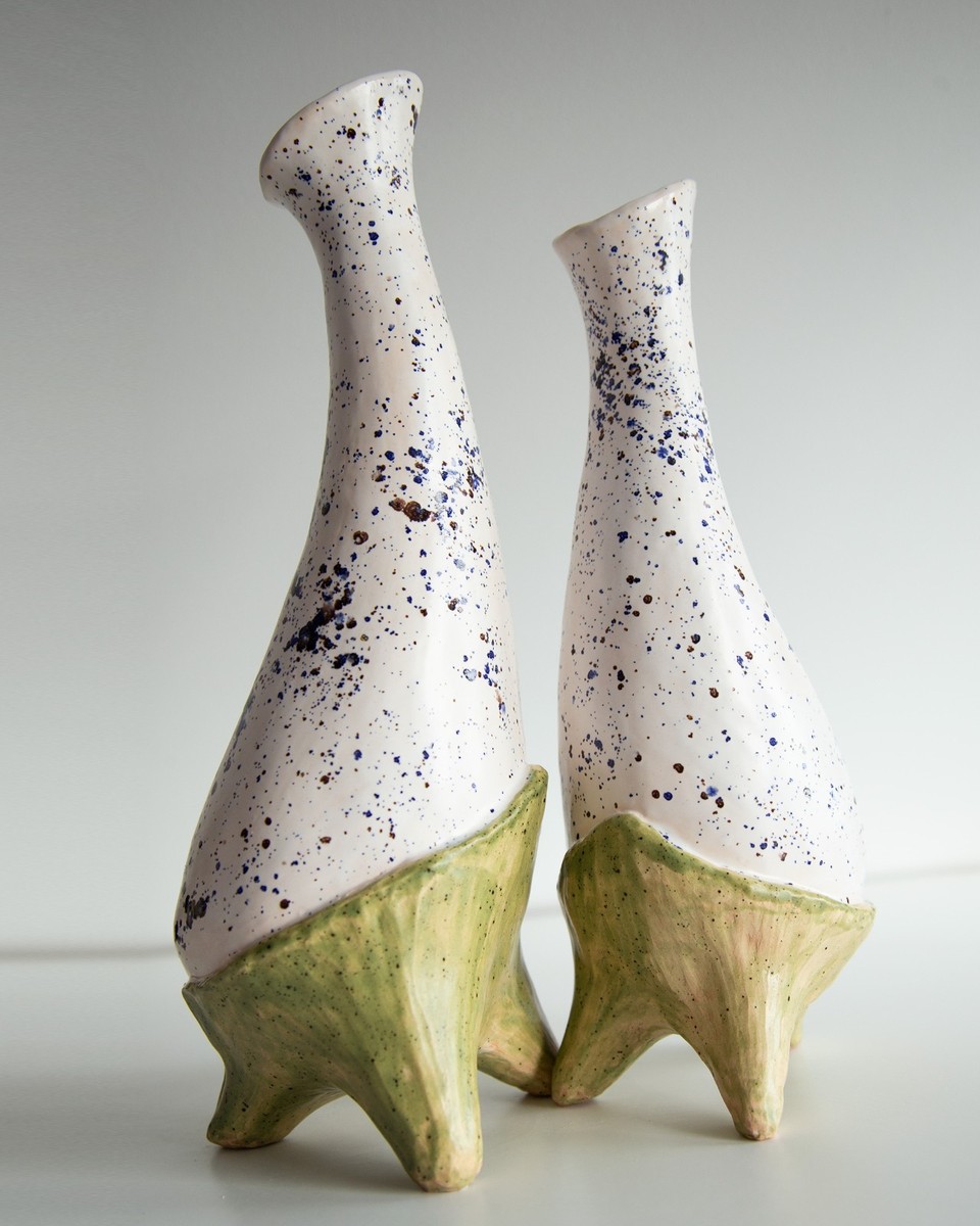 Artisan Sculptural Flover Vases, Unique Ceramic Decoration View 5