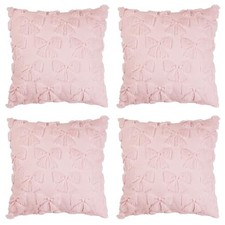 Bow Pillow Covers Set of 4, Coquette Room Decor Preppy Pink Soft Faux Fur
