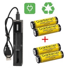 14500 Lithium Battery 3.7V Rechargeable Batteries w/ USB Charger for Flashlight