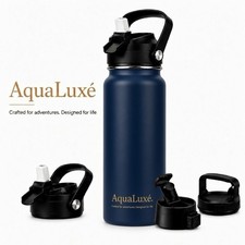 Triple Insulated Stainless Steel Water Bottle with Straw Flip Top Lid 750ml