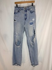 Free People We The Free Distressed Straight Leg Jeans Size 29 Raw Hem Light Wash