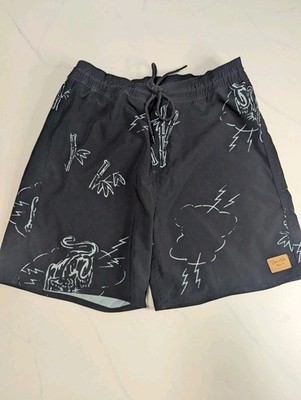 Brixton Men's Everyday Stretch Hybrid Shorts Tiger Doodle Print Black Small
